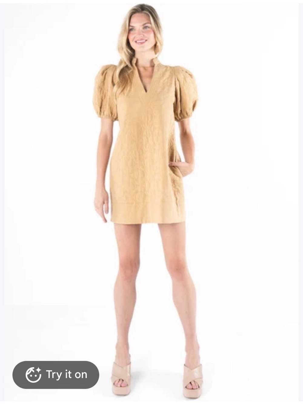 Emily McCarthy Hampton Mini Dress Quilted Puff Sleeves Yellow Fall Size Small